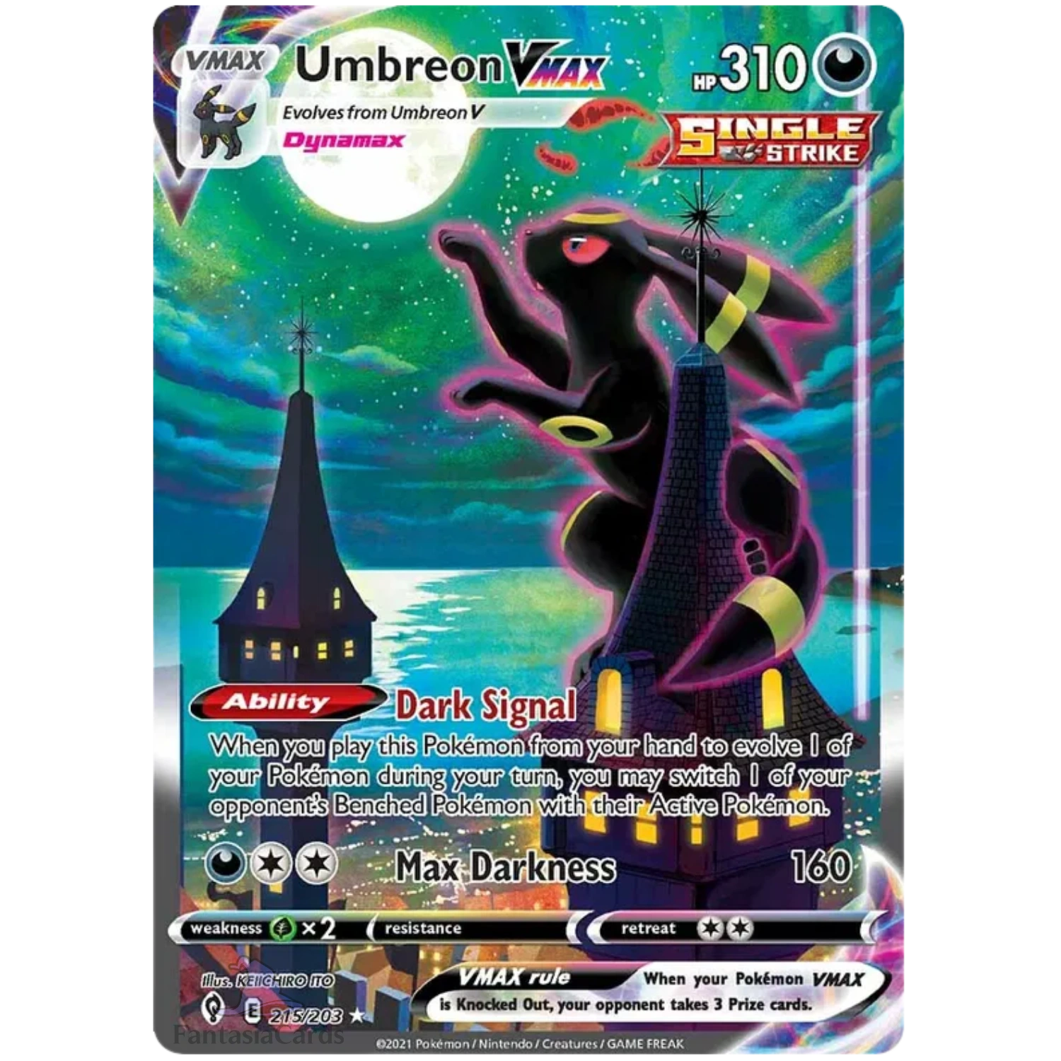 Umbreon VMAX, 2021 · Evolving Skies, card 215/203 — reference image